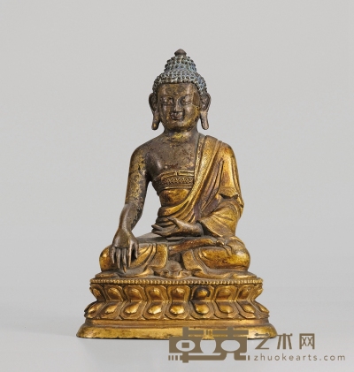 清·铜鎏金释迦坐像 高：16.7cm