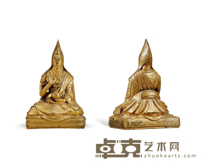 清乾隆·铜鎏金一世达赖喇嘛根敦主巴坐像 高：14.5cm