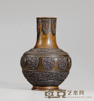 18世纪·铜团龙蕉叶纹瓶 高：24.5cm