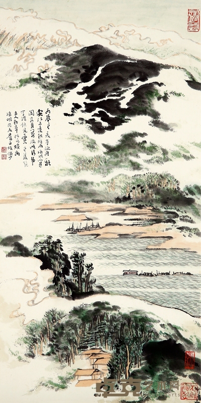 陆俨少 新安江上 68.5×34.5cm