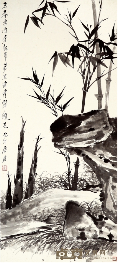 唐 云  竹石图 104.5×48cm