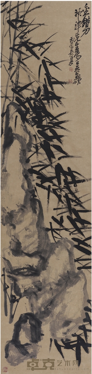 吴昌硕 竹石图 138.5×34cm