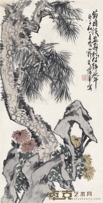 蒲 华 松菊图 130×67cm
