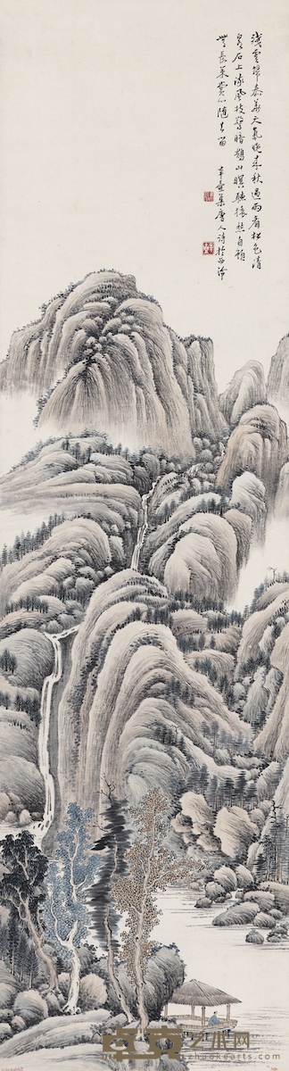 楼辛壶 溪山水阁图 152×41cm