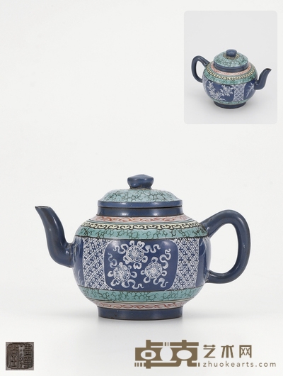 清乾隆·清德堂款紫泥上彩宫灯壶 高11.1cm 长17cm