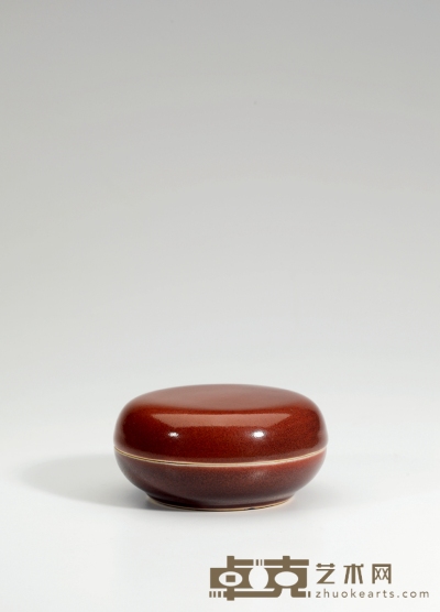 清康熙·红釉印泥盒 高：4.8cm 直径：10.2cm