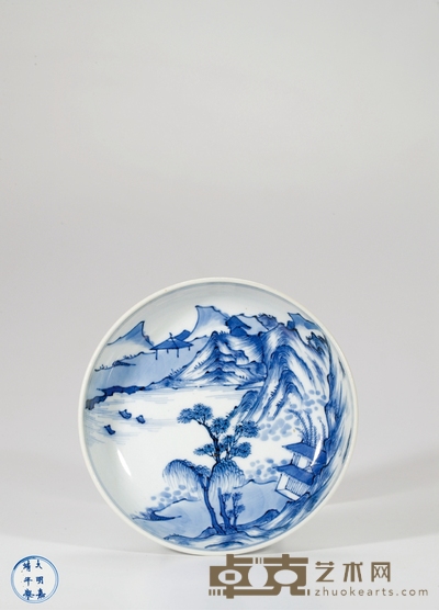 清康熙·青花披麻皴山水图盘 高：3.9cm 直径：13.2cm