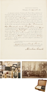 林 肯（Abraham Lincoln, 1809～1865）签发 美国南北战争时期密歇根州征兵令等文献一批