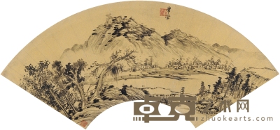 珂雪和尚 江村清夏图 51.5×18.5cm 