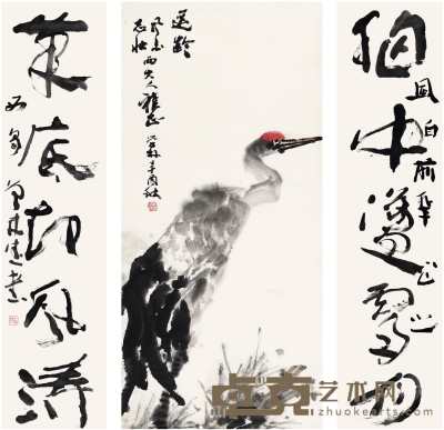 闵学林 为蒋风白夫妇作 遐龄图·隶书联句 67.5×45.5cm×2 103.5×48.5cm