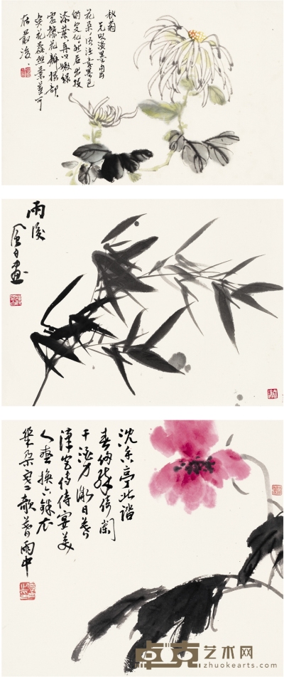 蒋风白 花卉三帧 34.5×32cm 34×22cm 44.5×33.5cm