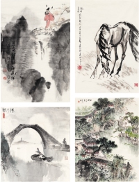 马泉艺 顾荣元（1944～    ）王绪阳（1932～    ）等 为蒋风白夫妇作  花鸟人物四帧