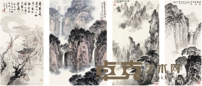 吴见山 苍松飞瀑图·黄山烟云图 68.5×29cm 83×45.5cm 68×44cm 68.5×45.5cm 69×34cm