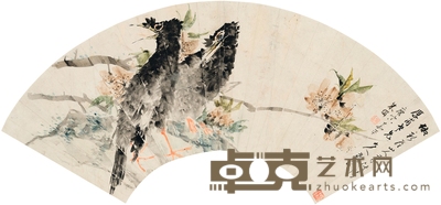 朱 偁 桃枝鸣禽图 56×18cm