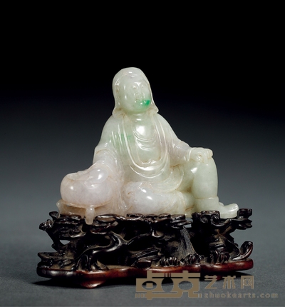 清·翡翠观音摆件 带座高:9.5cm 高:7cm