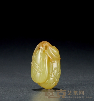 清·黄玉雕瓜瓞绵绵把件 长：5cm 宽：3cm