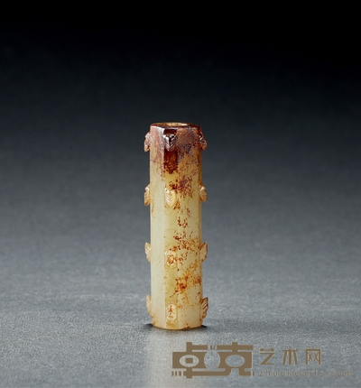 明·白玉红沁蝉纹勒 长 ：6cm 直径 ：1.3cm