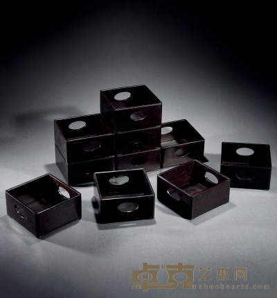 清·红木方盒一组十件 高：8.3cm 长：16.5cm 宽：16.5cm