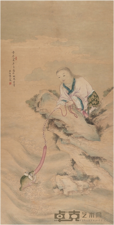 陈兆凤 刘海戏金蟾图 130.5×66cm