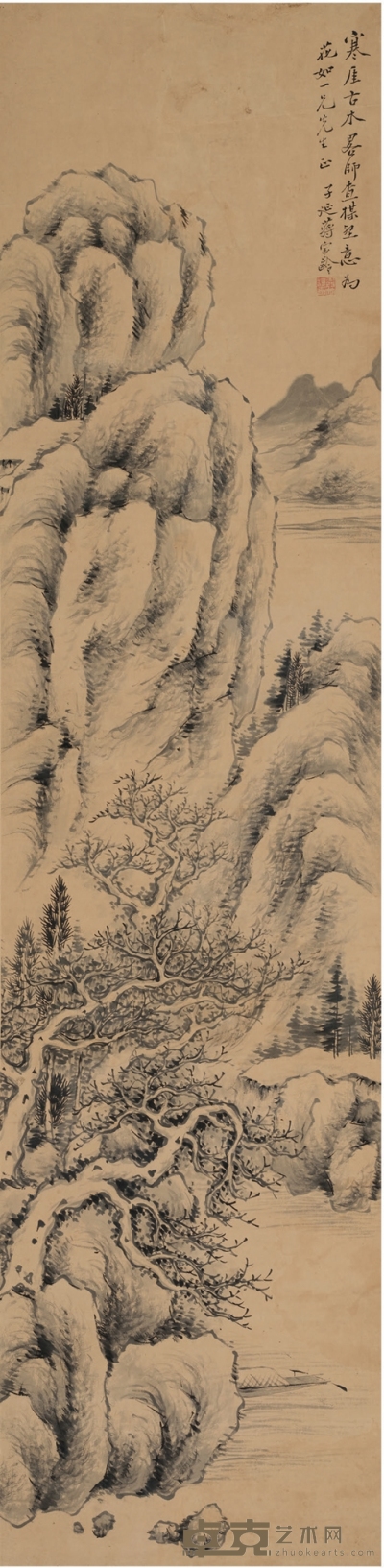 蒋宝龄 寒厓古木图 125×30.5cm