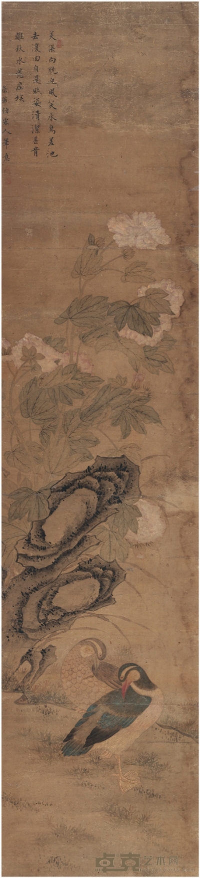 莹 若 芙蕖水禽图 147.5×33cm