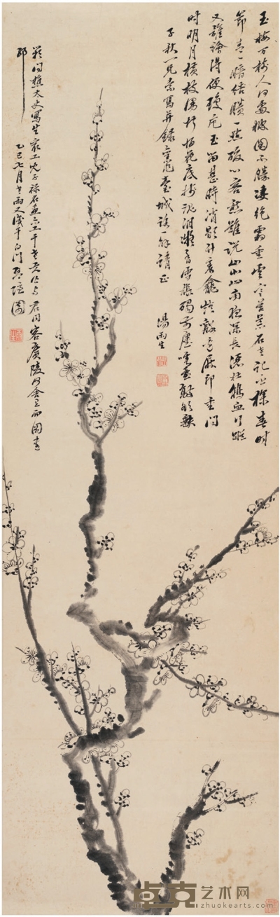 汤贻汾 墨梅图 118.5×36cm