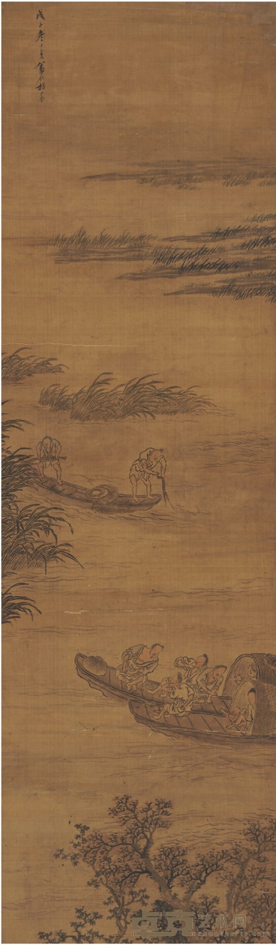 翁 仁 苇塘出渔图 147.5×43cm