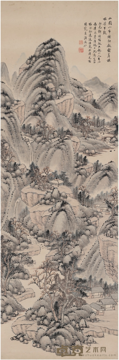 秦祖永  秋山叠嶂图 186.5×61cm