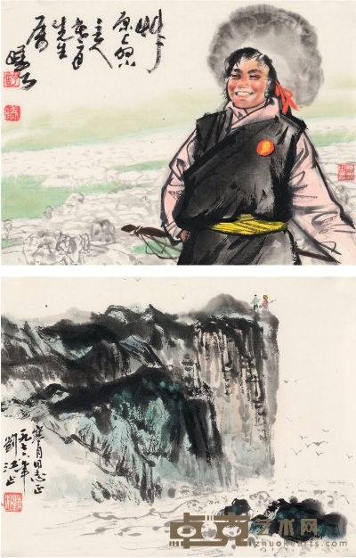 舒传曦、刘江 为张寒月作  草原上的小主人·绝壁图 30×22cm×2