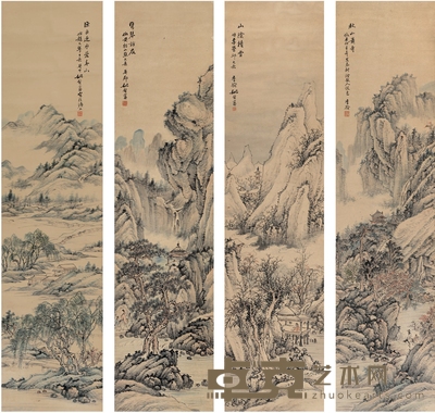 姚钟藩  山水四景 137.5×33cm×4
