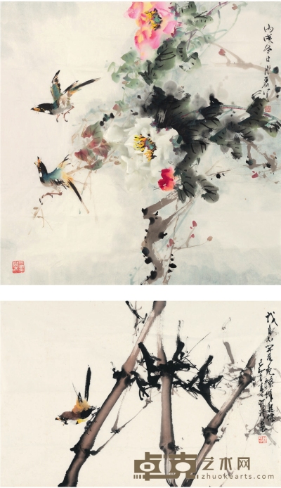 顾月丽（1942～ ）、曹瑞祥（1943～ ） 花鸟二帧 68×68cm 69×52.5cm