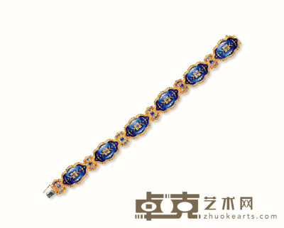 十九世纪末 男士金珐琅蓝宝石手链 