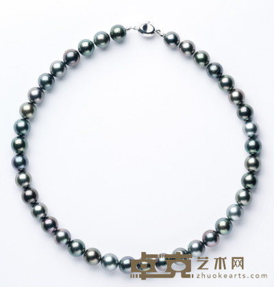 10-11mm大溪地孔雀绿珍珠项链 
