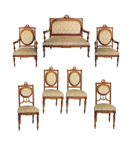 1900年制 路易十六风格花环饰下午茶椅沙龙套组