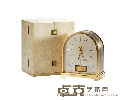 1960年制 积家（JAEGER-LECOULTRE）建筑风格镀金空气座钟 长：18cm 宽：11cm
高：22cm