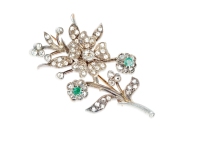 维多利亚时期 钻石镶嵌祖母绿蔷薇花造型胸针
