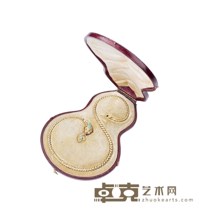 维多利亚时期 18K黄金镶嵌绿松石灵蛇项链附原盒 链长:40cm
重量:约16.4g