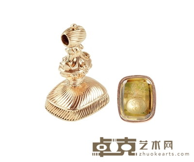 十九世纪制 黄水晶凹雕火漆 高：3.3cm
漆面：2.4×1.9cm
重量：约24.7g