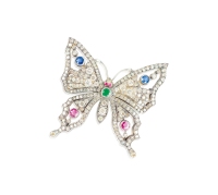 维多利亚时期 钻石镶嵌彩宝蝴蝶造型胸针