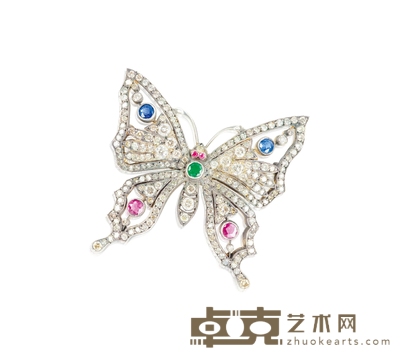 维多利亚时期 钻石镶嵌彩宝蝴蝶造型胸针 尺寸:4.6×4.5cm
重量:约13.2g