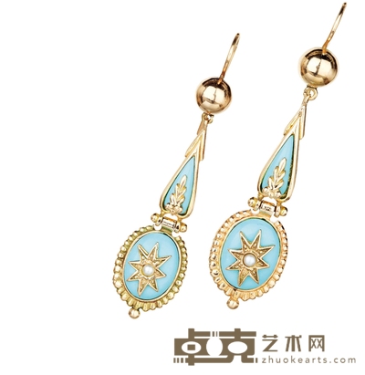 复古风格 18K金镶嵌绿松石星芒饰耳坠 尺寸:5.3×1.9cm
重量:约13.3g