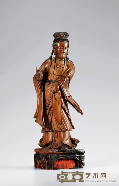 清•木胎观音立像 高:33cm