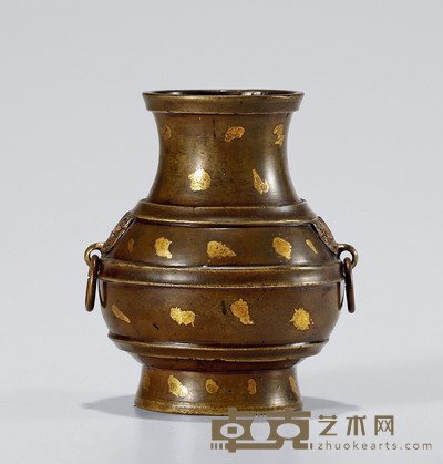 清•铜点金铺首瓶 高:10cm