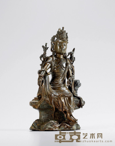 明•铜自在观音菩萨坐像 高：20.1cm