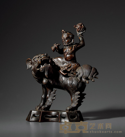 明•铜胡人训狮熏炉 高:32.5cm