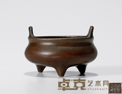 清早•『琴书侣』款冲天耳炉 口径:7.8cm 高:5.8cm 重:370克