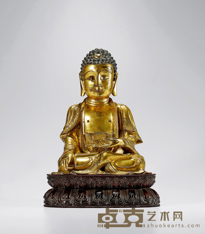 明•铜鎏金释迦牟尼像 高：25cm（不含座）