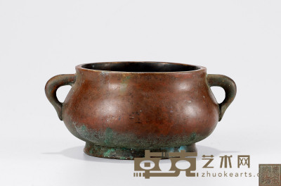 清•铜『寿斋藏珍』款蚰耳炉 口径：9.6cm 重：1166克