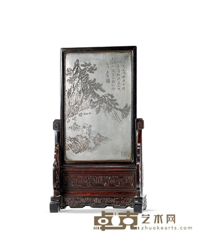 民国•『蜀中张爰』款山水人物屏风 高：37cm