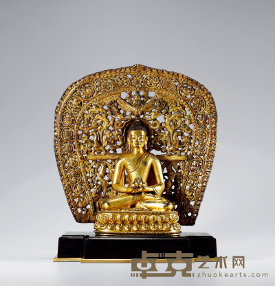14世纪•铜鎏金无量寿佛带背光 带背光高：29cm 高：19cm